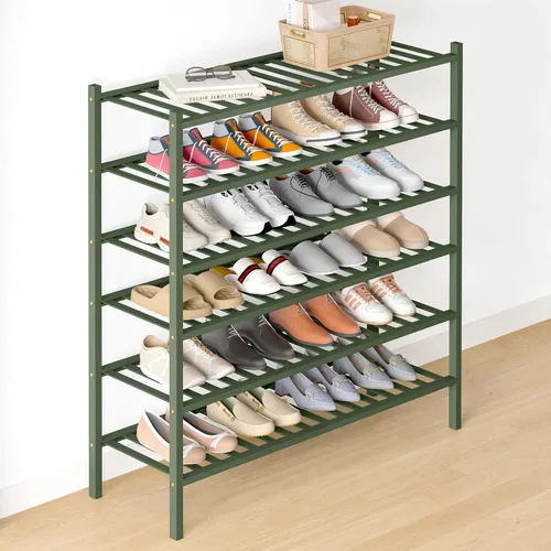 Vista 74 de Smiry Zapatero de bambú para armario, organizador de zapatos de madera de 3 niveles, estante apilable de almacenamiento de zapatos de madera