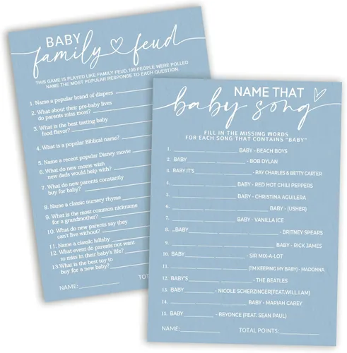 Vista 7 de Divertidos juegos de baby shower, trivia para bebés y alfabeto, juegos de doble cara, ideas de decoración de fiesta azul minimalismo, 25 piezas de 5