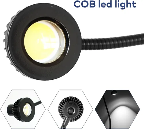 Vista 3 de Hersi Lámpara de escritorio de brazo flexible de 5 W y 35 pulgadas de largo, luz LED de trabajo de arquitecto de metal con abrazadera, lámpara