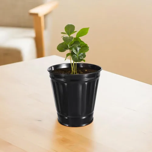 Vista 6 de Basurero de escritorio con tapa de basura, forma adorable y a la moda, fácil de combinar con decoración del hogar, pequeña tapa de maceta