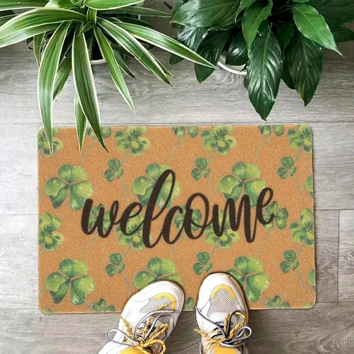 Vista 8 de XuoAz St. Patrick's-Day-Clovers-Welcome-Mats Outdoor Entrance Green-Shamrock-Outdoor-Felpudo antideslizante de fibra de coco para la decoración