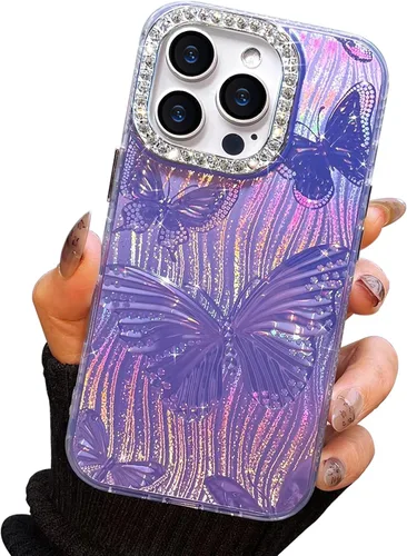 Vista 65 de I-MGAE-IN-AR Funda compacta para iPhone 11, diseño de mariposa, marco de protección de lente de cámara con diamante 3D, bonitas fundas protectoras