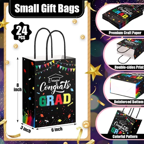 Vista 3 de TaoBary 24 bolsas de regalo de graduación de arcoíris negro 2026, bolsas de felicitaciones de graduación, recuerdos de fiesta con asas, regalos