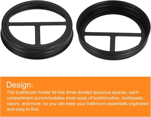 Vista 4 de uxcell Mason Jar - Tapa para cepillo de dientes, 1 unidad, acero inoxidable 304, boca ancha, accesorios de baño para 2 cepillos de dientes y pasta