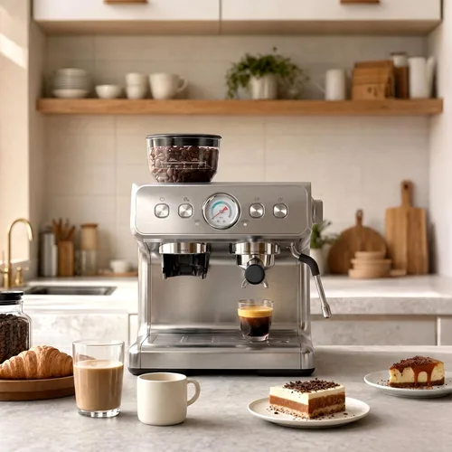 Vista 8 de COWSAR Máquina de café expreso de doble caldera con molinillo, máquina automática de espresso de 20 bares, varita de vapor espumador de leche