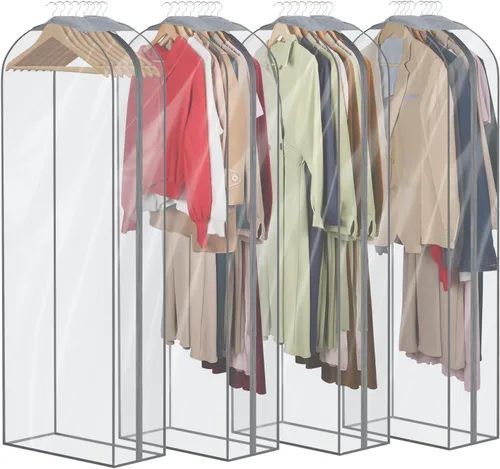 Vista 10 de Zilink Bolsas de ropa transpirables para abrigo de piel de 43", bolsas de traje para almacenamiento en armario, fundas transparentes para chaqueta