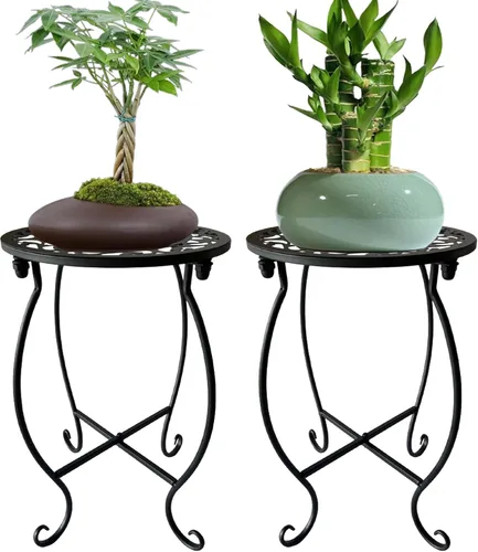 Vista 8 de Soporte para plantas para interiores y exteriores, soporte para macetas de 15 pulgadas de alto, soporte redondo de esquina de metal para maceta