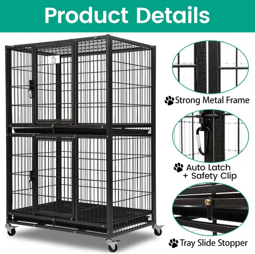 Vista 4 de Jaulas de dos niveles de 30 pulgadas para perros pequeños, jaula para perros de tamaño mediano para 2 perros, jaula resistente para perros, perreras
