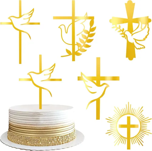 Vista 14 de 24 adornos cruzados para cupcakes con diseño de Dios bendiga y bautismo, para cupcakes de cruz, decoración de primera comunión para tartas
