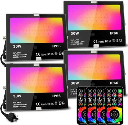 Vista 9 de MELPO - Proyector LED impermeable de 15 W con control remoto y 3 enchufes, RGB, blanco frío y cálido