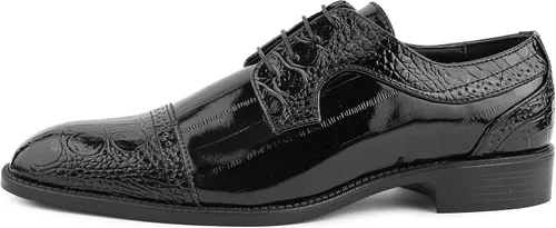 Vista 3 de Bolano Dallas Mens Croco Cap Toe Oxford, cocodrilo Print EEL Skin Trim, Lace Up Estilo original Diseñador zapatos Mens Oxfords