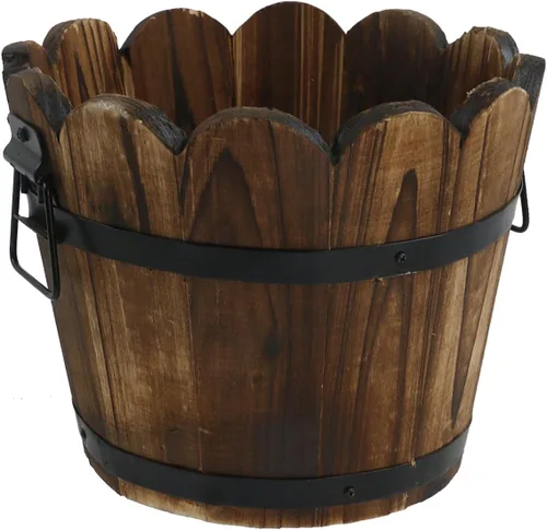 Vista 13 de MY MIRONEY - Juego de 3 macetas ovaladas de madera, tamaño pequeño, mediano y grande Cubo de madera de estilo vintage Jardín rústico maceta