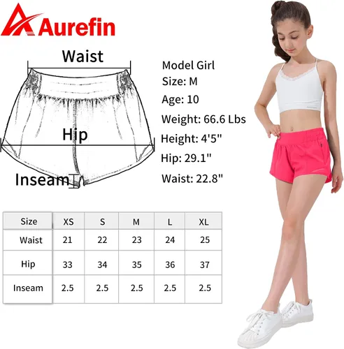 Vista 7 de Aurefin Pantalones cortos deportivos para niñas, pantalones cortos ligeros para correr para adolescentes, niñas, pantalones cortos deportivos