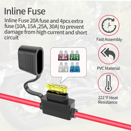 Vista 5 de ELFCULB Cable de Extensión de Enchufe SAE de Puerto de Pared Lateral de Alimentación 10AWG 2FT (0.6m) a Conectores SAE, con Fusible de 10A 15A 20A