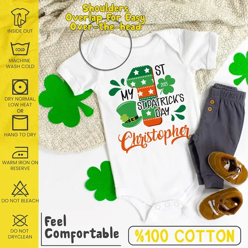 Vista 7 de Body personalizado para bebé con nombre Diseño 9 Regalo personalizado para el día de San Patricio para niña, niño, body de manga corta Bebe