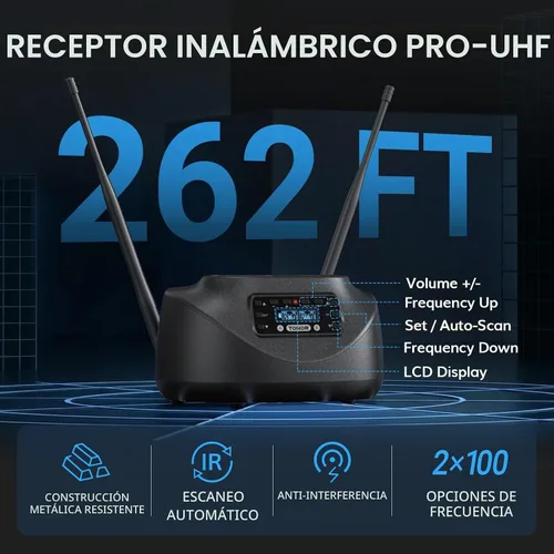 Vista 2 de TONOR Micrófonos inalámbricos Bluetooth, sistema de micrófono inalámbrico UHF recargable para fiestas en casa, doble mano de metal de 260 pies