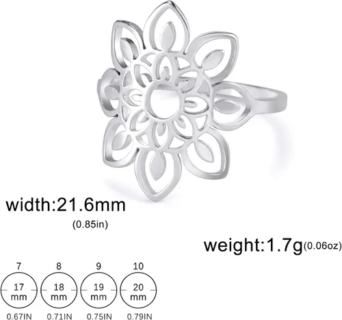 Vista 8 de TEAMER Anillo de loto de acero inoxidable hueco anillo de loto geométrico, joyería simple para mujer