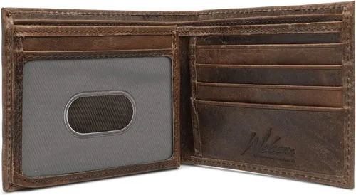 Vista 4 de WEBER'S PREMIER LEATHER - Serie Dynasty - Billetera para hombre - Bloqueo RFID de cuero de grano completo, Marrón con concha de concha, Minimalista