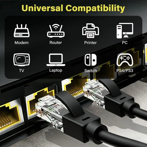 Vista 6 de Cable Ethernet de 10 pies para Cat6/Cat5E, 10 Gbps compatible con Cat8/Cat7, cable de red 24AWG para interiores y exteriores, entierro directo