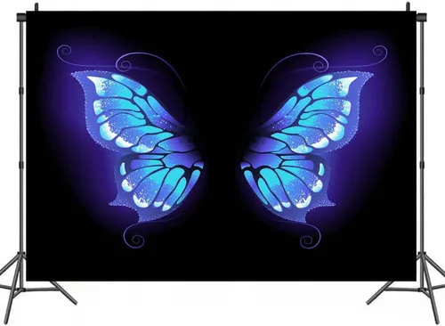 Vista 12 de Fondo de fotos de retrato de ensueño con alas de mariposa azul para fotografía de vinilo de 5 x 3 pies para eventos, decoración de fiesta, telón