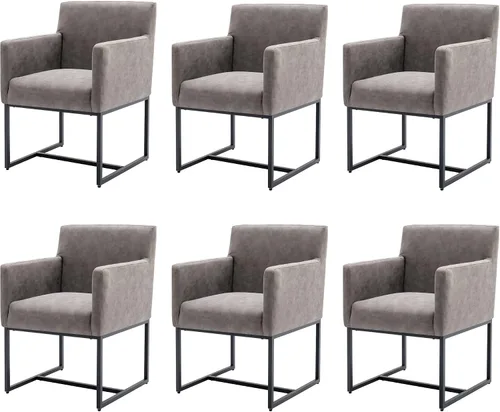Vista 14 de BESTANO Juego de 2 sillas de comedor tapizadas con brazos de piel sintética de mediados de siglo, sillas decorativas modernas con marco de metal