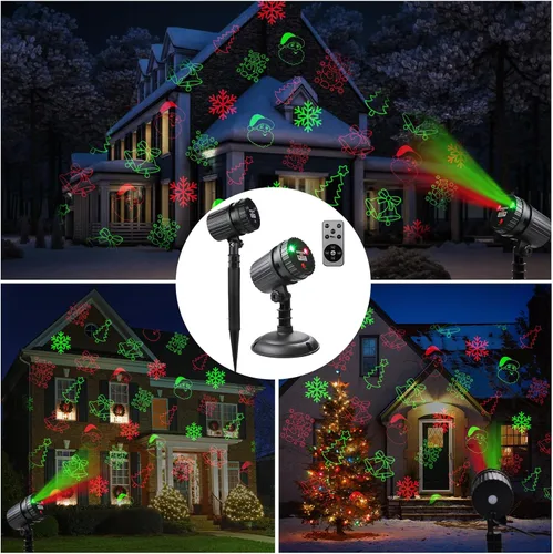 Vista 4 de Luces de proyector láser de Navidad, luces de proyección LED de 8 patrones con control remoto, proyectores de paisaje, espectáculo de estrellas