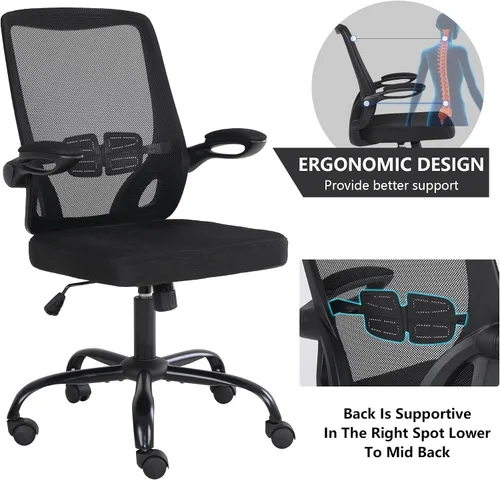 Vista 6 de Silla de oficina de malla ergonómica para el hogar, silla de computadora, reposacabezas ajustable con brazos abatibles, soporte lumbar, silla