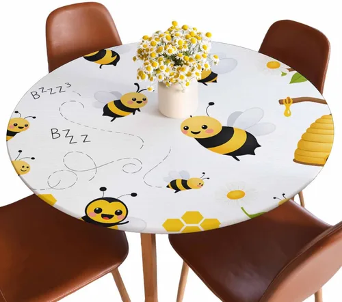Vista 18 de Mantel de ajedrez blanco y negro con cuadrículas redondas, planos, abstracto, impermeable, lavable, para mesa de comedor ajustable de 40 a 44