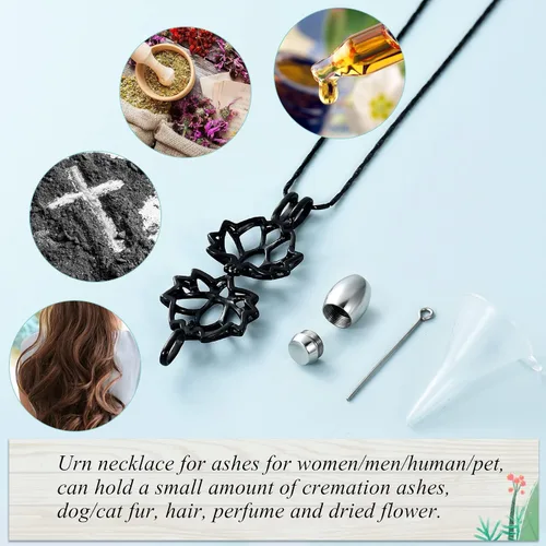 Vista 3 de Imrsanl Joyería de cremación para cenizas – Collar con colgante de cenizas de flor de loto con mini urna de recuerdo, joyería conmemorativa