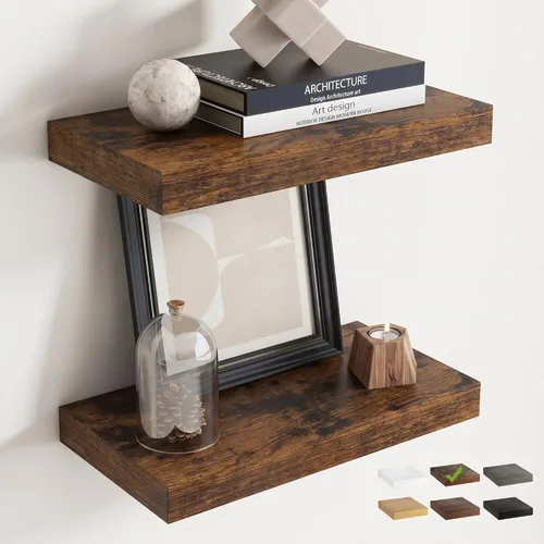 Vista 43 de 16 Inch Floating Shelves for Wall 2 Pack, 8"D Wood Grain Bathroom Shelves Acabado negro