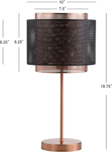 Vista 4 de JONATHAN Y Lámpara de mesa de cobre y metal negro de 19.7 pulgadas, moderna lámpara de escritorio industrial de doble malla para dormitorio, sala