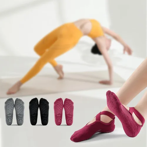 Vista 5 de SpringPlus 3 pares de calcetines de yoga para mujer con agarre antideslizante, pilates, barra, yoga, embarazo, baile, entrenamiento descalzo