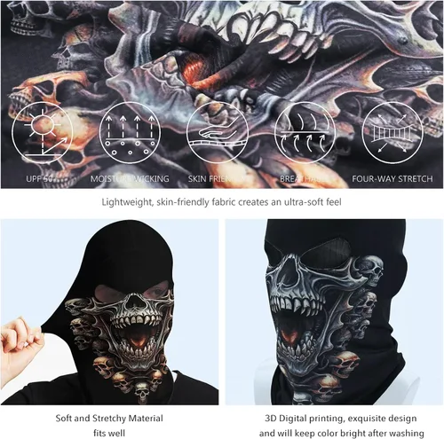Vista 2 de Obacle Máscara de calavera para Halloween, fantasma, máscara de cara completa, pasamontañas aterradoras, disfraz de cosplay
