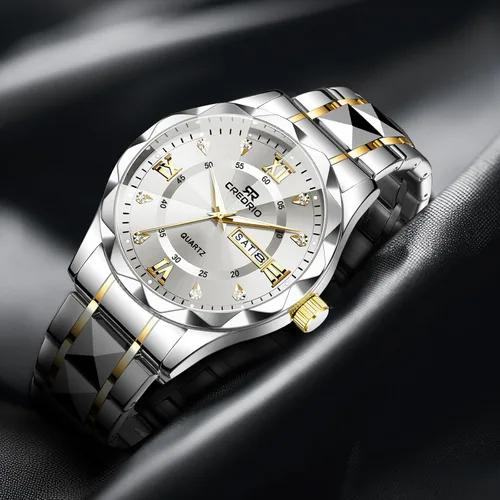 Vista 7 de Watch for Men Stainless Steel Waterproof Diamond Business Dress Analog Quartz Luminous Date Two Tone Luxury Casual Wrist Watch