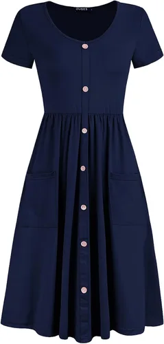 Vista 2 de OUGES - Vestido estilo skater con botones cuello en V y con bolsillos para mujer