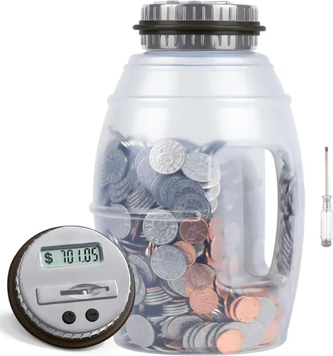 Vista 10 de Alcancía extra grande para niños y adultos, banco digital Vcertcpl con contador de monedas LCD, capacidad de 2.8 L, tarro de dinero para adultos