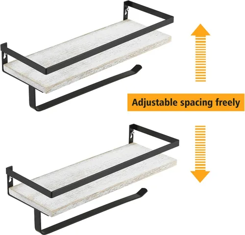 Vista 6 de BESy Estantes flotantes de almacenamiento montados en la pared con barra de toallero, soporte para toallas de papel con estante para cocina