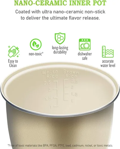 Vista 4 de TLOG Mini olla arrocera de 2.5 tazas sin cocinar, máquina de arroz portátil con revestimiento de cerámica saludable, olla de arroz de viaje de 1.2L