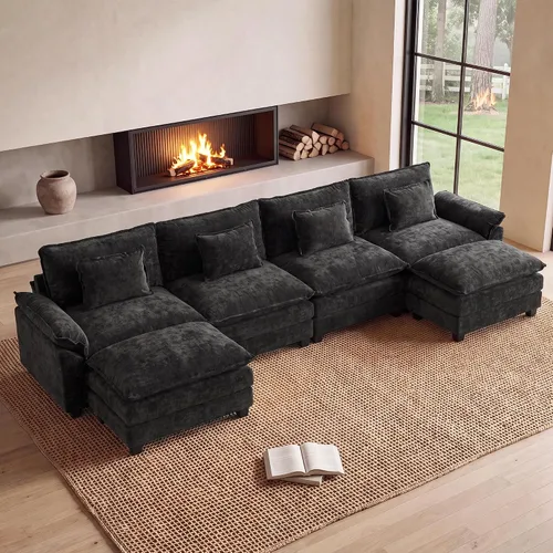 Vista 71 de Oprisen Sofá Seccional Modular, Cómodo Cloud Couch Sofá Seccional, Sofá Cama de Chenilla con Asiento Profundo con Almohadas Decorativas para Sala