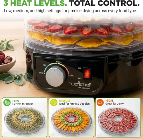 Vista 5 de NutriChef - Máquina deshidratadora de alimentos, ideal para carne seca, carnes, champiñones, frutas y verduras, sin BPA y deshidratación uniforme, 5