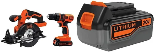 Vista 4 de BLACK+DECKER Kit combinado de taladro/destornillador inalámbrico de 20 V MAX con sierra y batería de litio adicional de 1.5 Ah (BD2KITCDDCS y LBXR20)