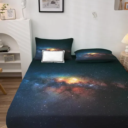 Vista 3 de Galaxy Sheets - Juego de sábanas de tamaño individual, sábanas de microfibra suave y bolsillo profundo, sábanas y fundas de almohada estampadas sin