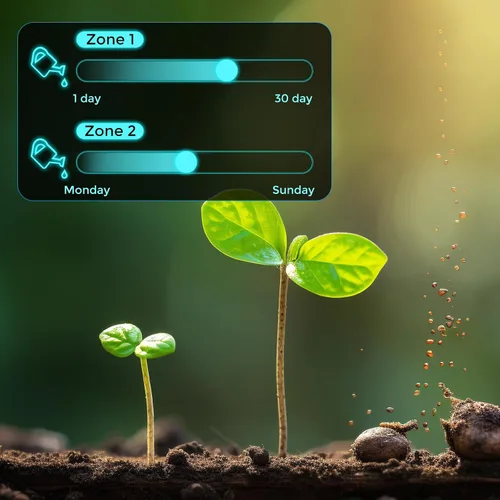 Vista 6 de Temporizador de rociador para manguera de jardín, temporizador de agua de 2 zonas, sistema de riego automático, duración de riego es de 1 min-6 h