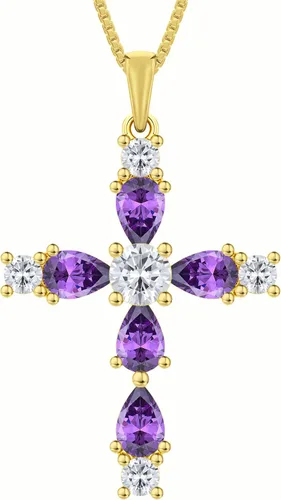 Vista 52 de YL Collar de cruz de plata de ley 925 con colgante de piedra natal religiosa para mujer