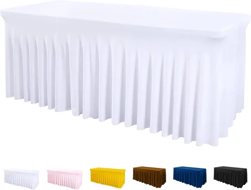 Vista 13 de Mantel de una pieza y falda para mesas rectangulares, mantel ajustable de elastano de 6 pies con falda de volantes para bodas, banquetes, baby Negro