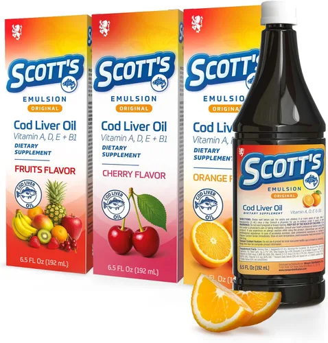 Vista 14 de SCOTT'S EMULSION Aceite de hígado de bacalao líquido para niños, sabor a cereza, apoya el crecimiento, la inmunidad y la salud ósea, rico en omega 3