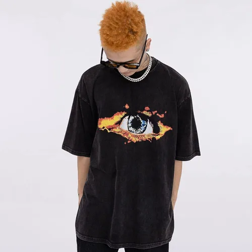 Vista 2 de Vamtac Camisetas vintage con gráficos de los años 90 Y2k para hombre, camiseta de gran tamaño, retro Harajuku estética, ropa de calle, A-Negro