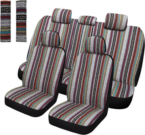 Vista 12 de Pariitadin Baja - Fundas para asientos de automóvil tipo manta de montura, juego completo con almohadillas para cinturón de seguridad, fundas