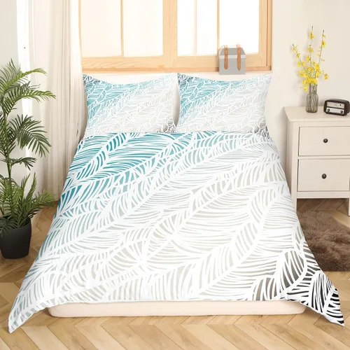 Vista 3 de Juego de funda de edredón con estampado de plumas abstractas, tamaño individual, juego de ropa de cama bohemio de 2 piezas para niños, niñas, niños