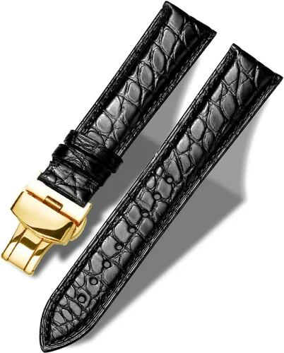 Vista 12 de Moran - Correa de cuero genuino con estampado de cocodrilo y cuero vacuno, hebilla de despliegue de repuesto, correa de reloj de 18 mm a 24 mm